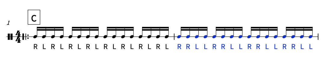 ダブルストローク LESSON 2:16分でのシングル・ダブル切り替え